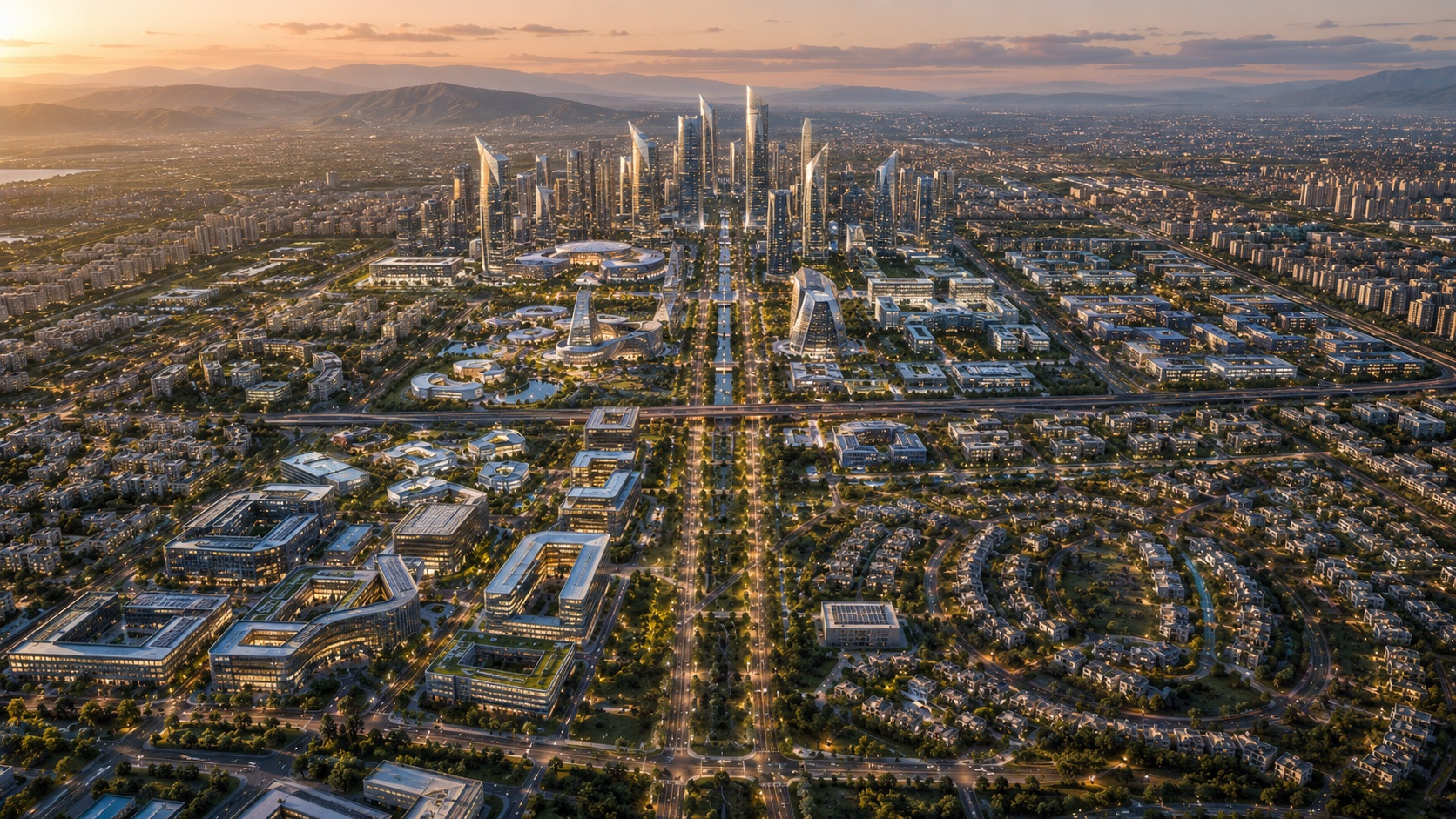 New Damascus masterplan render at golden hour